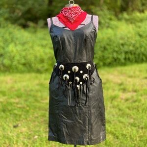 Vintage 90s Y2K Spenser Jeremy 100% Lamb Leather Pencil midi dress biker western